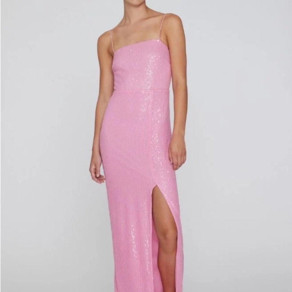 ROTATE Birger Christensen Transparent Sequins Maxi Dress Begonia